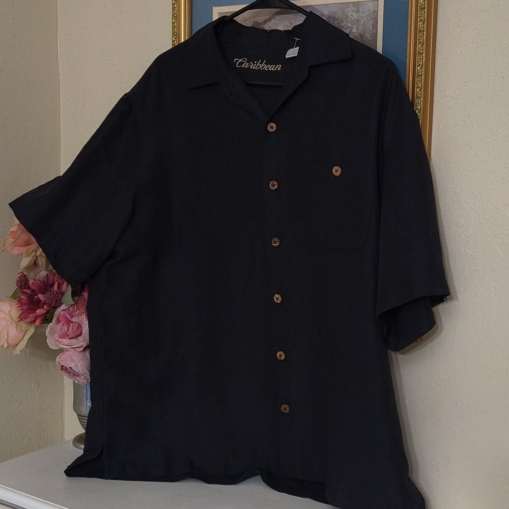 Caribbean Black Shirt Embroidered Mountains Beer Design Coastal Men's Large - Picture 3 of 9